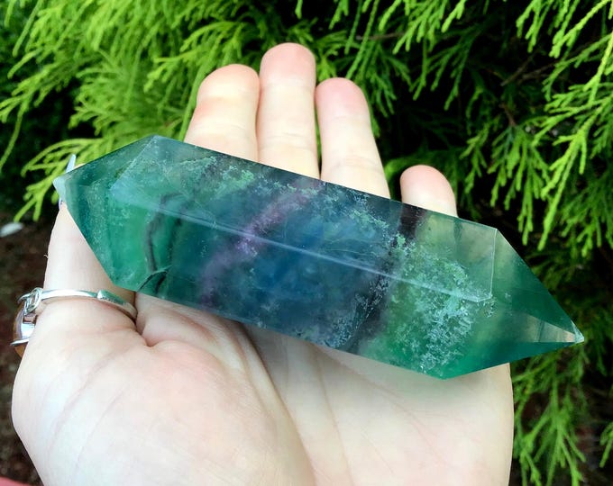 Rainbow Fluorite Double Terminated Wand ~ Large 4.9 oz. ~ 4" Long ~ Green, Blue, Purple ~ Fast & Free Shipping, USA + Global Shipping ~