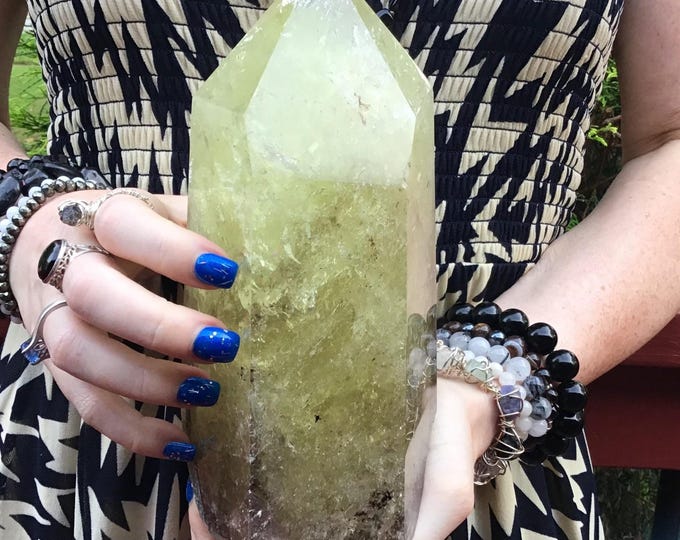 Smokey Citrine Crystal Generator ~ Large 4 Lb. 15 oz. ~ 7 1/2" Tall Tower ~ Golden Rainbow Inclusions