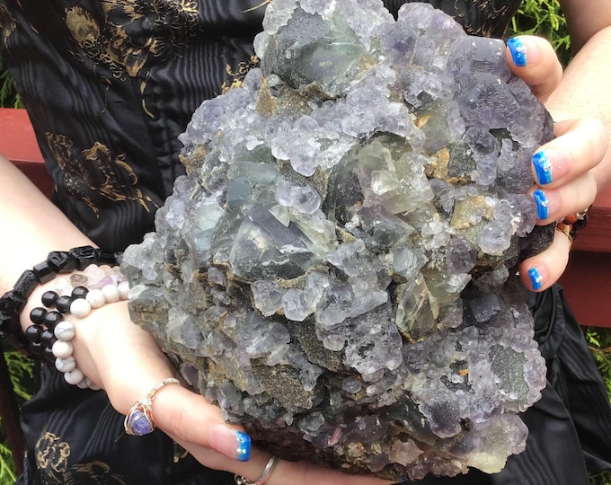CLEARANCE! ~ Purple Cubic Fluorite Crystal Cluster ~ Large 11 Lb. 10 oz. ~ 8" Long ~ Purple Green & Blue Colors Stone Matrix
