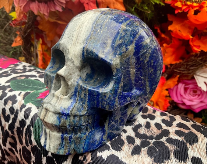 Hand Carved Lapis Lazuli Crystal Skull: 3 Lb Sculpture