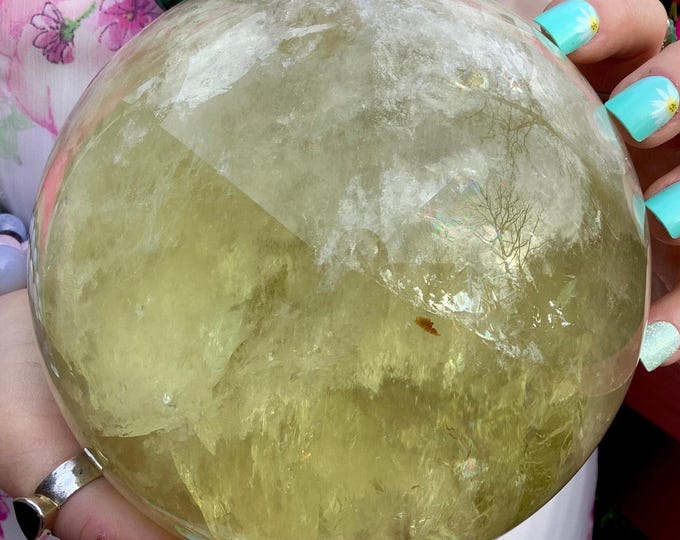 Citrine Crystal Ball ~ Large 7 Lb. 5 oz. ~ 5" Wide ~ Sparkling Rainbow Inclusions ~ Altar, Meditation, Home Decor ~ Fast & Free Shipping USA