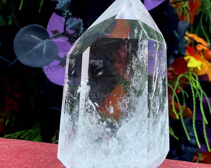 Clear Quartz BRAZILIAN Crystal Generator ~ 12 oz. ~ 3 1/2" Tall ~ Gem Cut Polished Point ~ Colorful Rainbow Inclusions ~ Free Shipping, USA