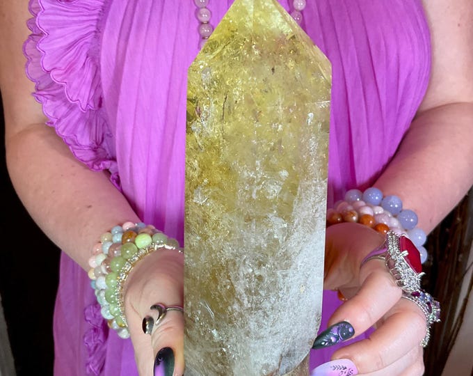 Citrine Quartz Crystal ~ Large 2 Lb. 3 oz. Point ~ 7" Tall ~ Natural Sparkling Clear ~ Rainbow Inclusions ~ Fast & Free Shipping