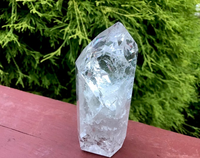 Clear Quartz Crystal Generator ~ 4 oz. ~ 3" Tall ~ Swirling Rainbow Inclusions ~ Free Standing Tower ~ Free & Fast Shipping
