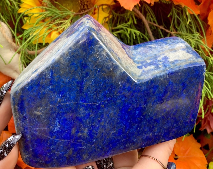 Lapis Lazuli Freeform Crystal ~ 1 Lb. 8 oz. ~ 4 1/2" Long ~ Sparkling Deep Blue Indigo Color ~ Third Eye Chakra Stone, Reiki, Altar, Display
