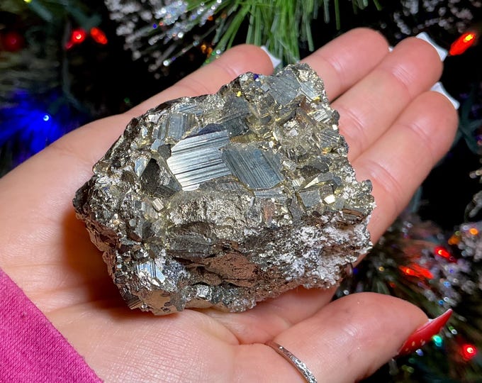 Sparkling Golden Pyrite Crystal 2" Long Cluster, 8 oz.  Meditation Altar Decor