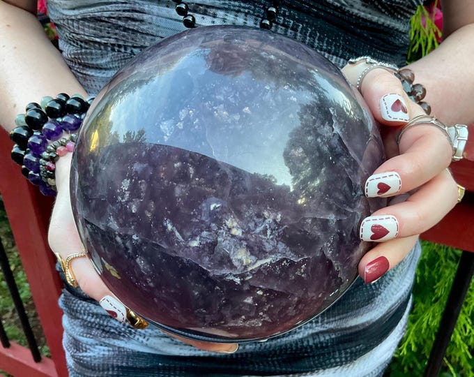 Purple Fluorite Crystal Ball ~ Large 15 Lb. 13 oz. ~ 6" Wide ~ Rainbow Colors ~ Crown Chakra Reiki Altar Display ~ Metaphysical Home Decor ~