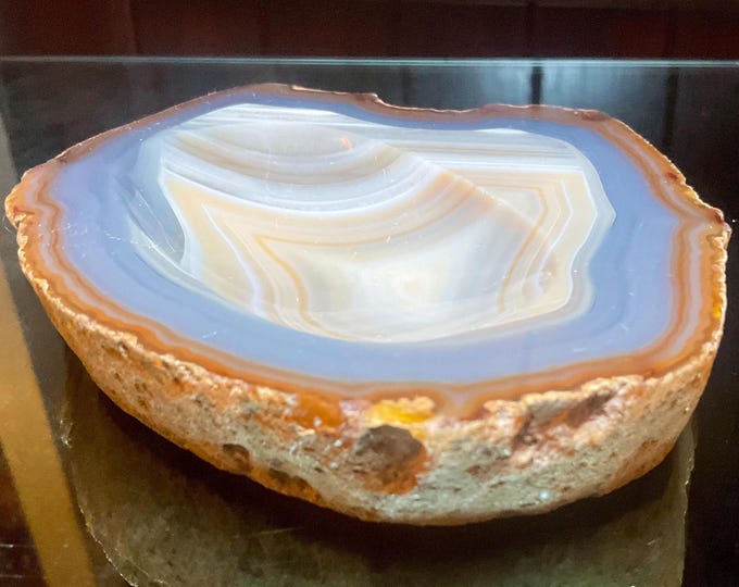 Chalcedony Agate Crystal Bowl ~ Large 13 oz. ~ 5" Wide ~ Natural Polished Mineral Gemstone Jewelry Dish ~ Altar Display