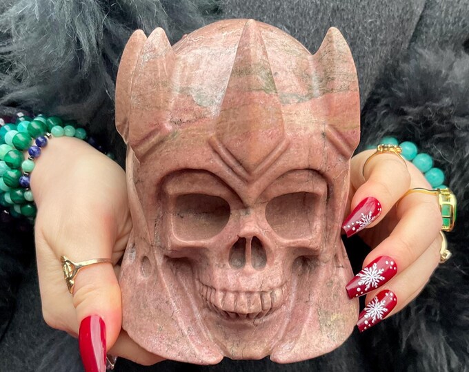 Rhodonite King Crystal Skull ~ Large 6 Lb. 8 oz. ~ Swirling Rose Pink Colors ~ 5" Tall ~ One-of-a-Kind Hand Carved Sculpture