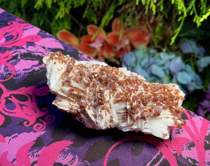 Vanadinite on Barite Cluster ~ 5 oz. ~ 3" Long ~ Ultra Sparkling Red Crystals on White Matrix ~ Fast & Free Shipping, USA + Global Shipping