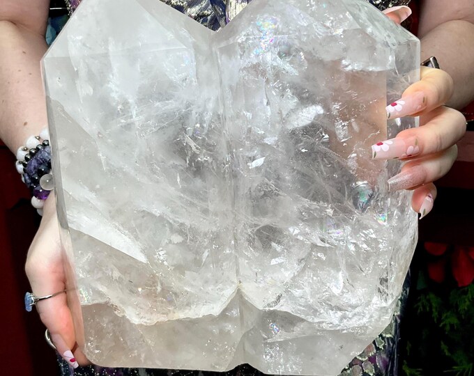 Clear Quartz Twin Flame Crystal Generator ~ Large 12 lb. 12 oz. ~ 9" Tall ~ Rainbow Inclusions ~ Right Corner Feng Shui Display, Love ~