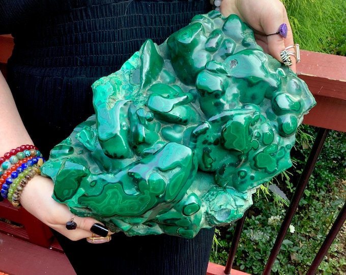 Malachite Freeform Crystal Cluster ~ Large 20 Lb. ~ 12" Long ~ Swirling Bullseye Patterns ~ Polished Green Mineral Display ~ Fast Shipping ~