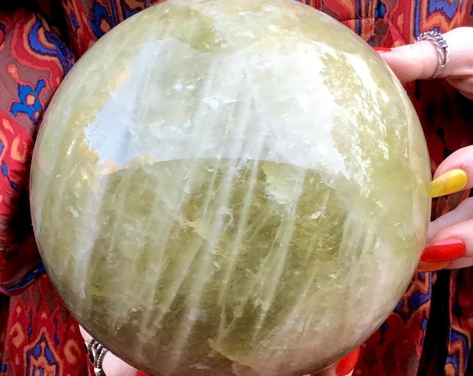 Citrine Crystal Ball ~ Large 12 lb. 7 oz. ~ Golden Banded Polished Quartz Sphere ~ 6" Wide ~ Stunning, Shimmery, Sparkly Golden Inclusions