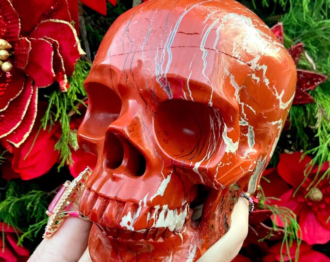 Life-Size Red Jasper Crystal Skull ~ 7 Lb. 11 oz. ~ 6 1/2" Long ~ High-Quality Hand-Carved Sculpture ~ Root Chakra Reiki Healing Altar Decor