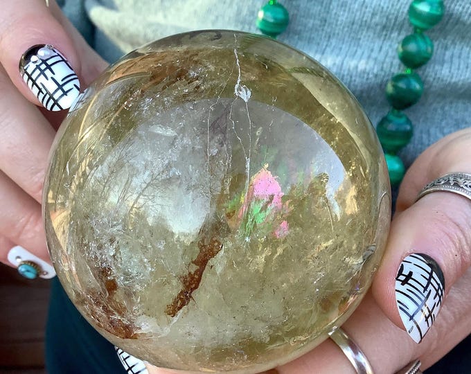 SUMMER CLEARANCE! ~ Citrine Crystal Ball ~ Large 1 Lb. 5 oz. ~ 3" Wide ~ Natural Yellow Color ~ Solar Plexus Chakra Altar Display ~