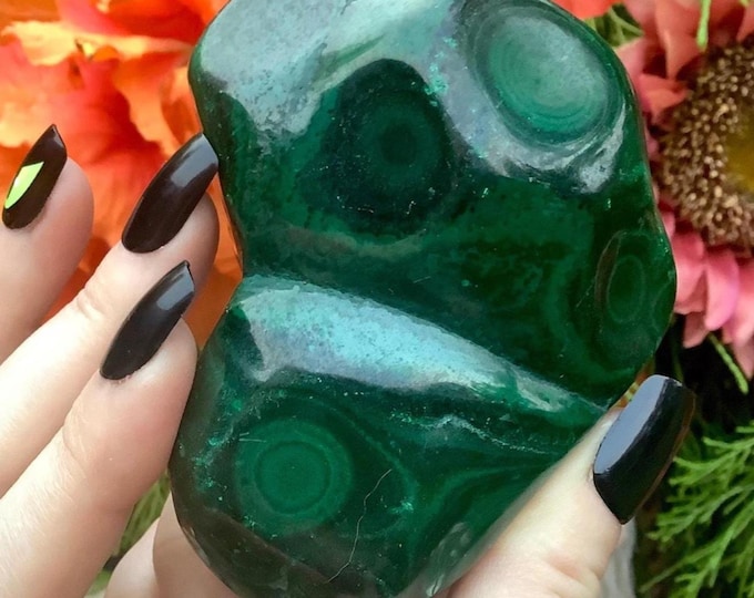 Malachite Freeform Crystal ~ Large 14 oz. ~ 3" Long - Heart Chakra Reiki Healing Altar Display ~ Metaphysical Home Decor