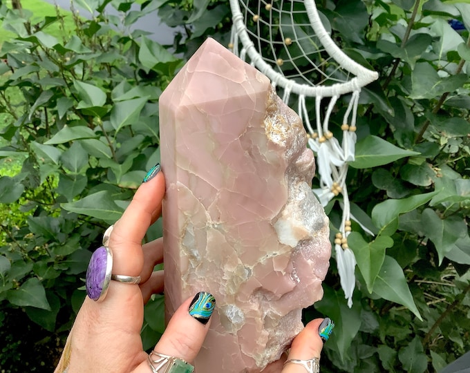 Pink Opal Crystal Generator/Cluster ~ Large 4 lb. ~ 8" Tall ~ Pastel Pink & White Colors ~ Natural Meditation Stone ~ Fast Free Shipping