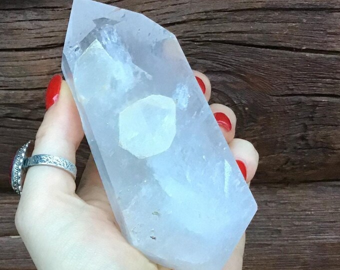 Double Terminated Clear Quartz Crystal ~ Large 1 Lb. Wand ~ 5" Long ~ Sparkling Rainbow Inclusions ~ Big Perfect Points ~ Reiki, Meditation
