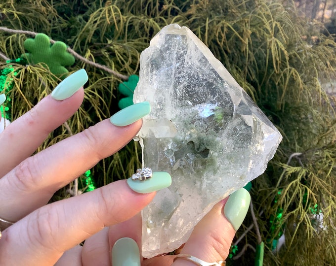 Clear Quartz Crystal ~ 10 oz. ~ 4" Long ~ Green Chlorite Phantom Inclusions ~ Beautiful Sparkling Unique Specimen ~ Fast & Free Shipping