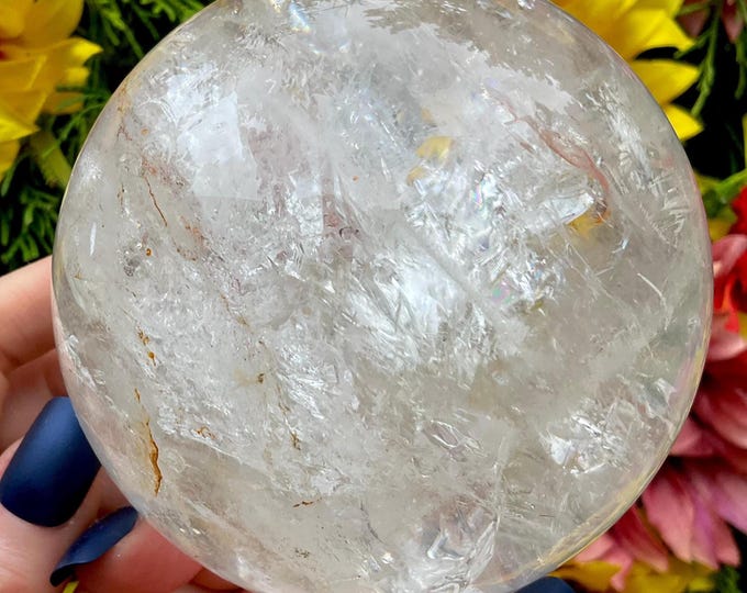 Clear Quartz Crystal Ball ~ Large 2 Lb. 10 oz. ~ 3 1/2 " Wide ~ Sparkling Silver Inclusions ~ Metaphysical Home Decor ~ Fast & Free Shipping