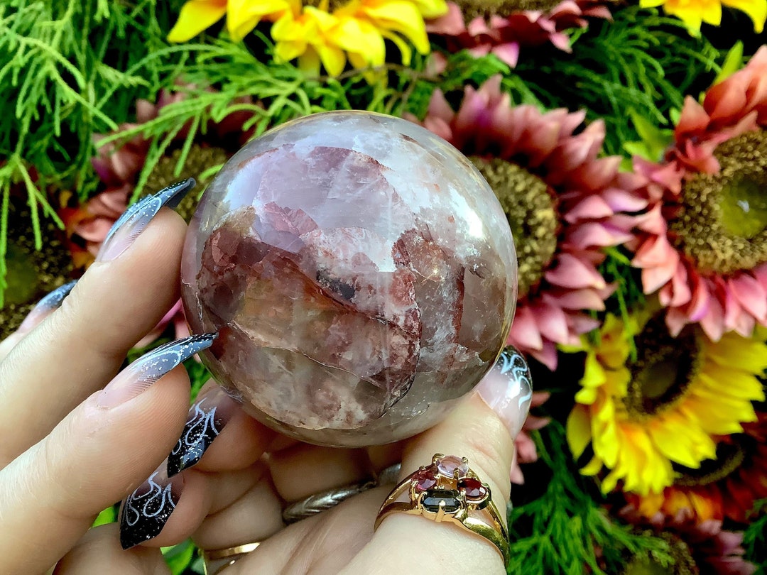 CLEARANCE ~ Red Phantom Quartz Crystal Ball ~ 8.3 Oz. ~ 1 1/2