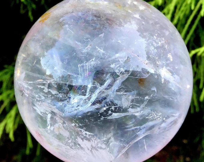 Clear Quartz Crystal Ball ~ Large 12 oz. ~ 2" Wide ~ Rainbow Inclusions ~ 7 Chakras Reiki Decor ~ Feng Shui Display ~ Fast & Free Shipping ~