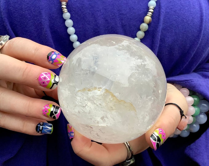Clear Quartz Crystal Ball ~ Large 1 Lb. 14 oz. ~ 3 1/2" Wide Polished Sphere ~ Natural Home Decor ~ Fast & Free Shipping from U.S.A. ~