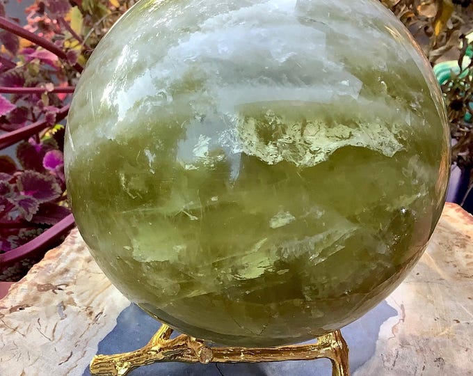 Citrine Crystal Ball ~ Large 5 Lb. 11 oz ~ 4 1/2" Wide ~ Golden Banded Quartz Inclusions ~ Shimmery Sparkling Rainbows ~ Solar Plexus Chakra
