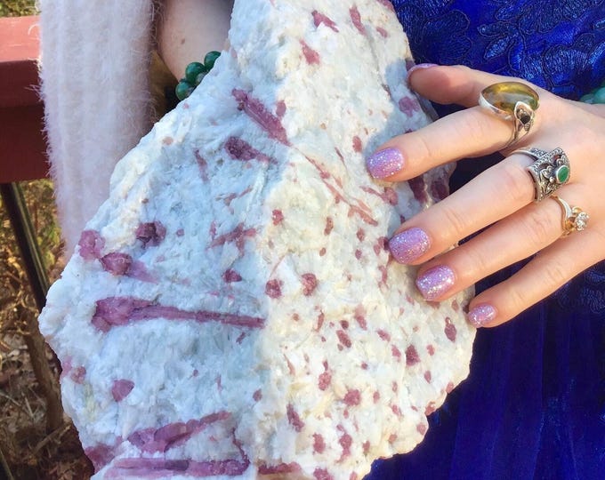 CLEARANCE! ~ Pink Tourmaline in Quartz Crystal Cluster ~ Large 8 lb. ~ 10" Long ~ Big Gemmy Colorful Bands ~ Custom Display Stand