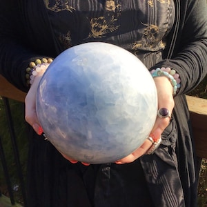 Blue Celestite Crystal Ball ~ Large 14 Lb 15 oz ~ 6&quot; Polished Sphere ~ Home Decor, Meditation, Office ~ Free Shipping from USA ~ Tariff Free