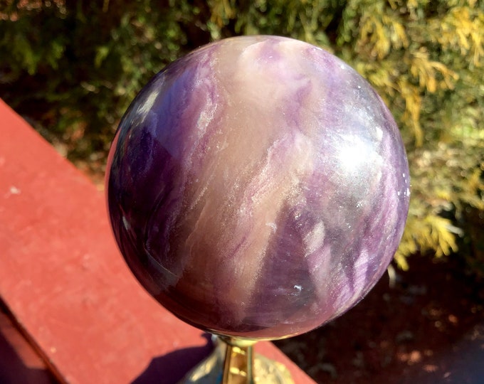 Purple Fluorite Crystal Ball ~ 1 Lb. 3 oz. ~ 2" Wide Polished Sphere ~ Reiki, Altar, Feng Shui Meditation Room Display ~ Free Shipping