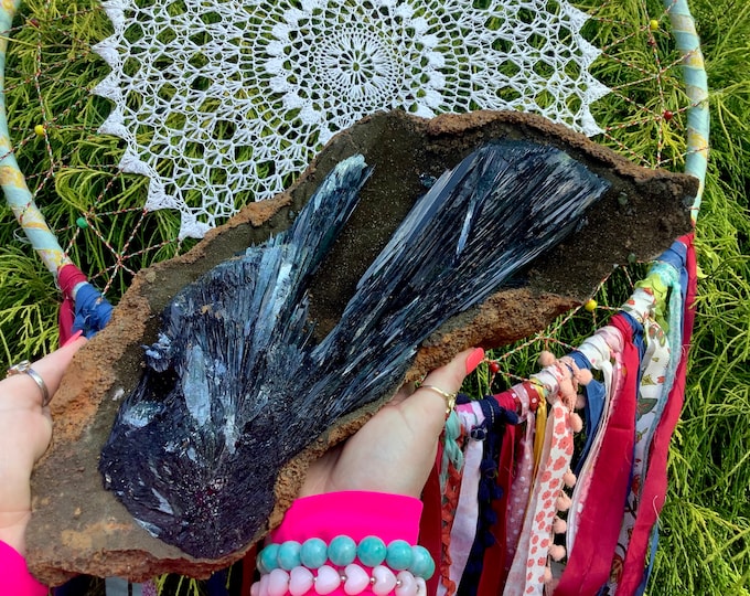 Vivianite Crystal Cluster ~ Large 8 Lb. 7 oz. ~ 14" Long ~ Sparkling Deep Bluish Green Crystals on Matrix ~ Stunning Display ~ Fast Shipping