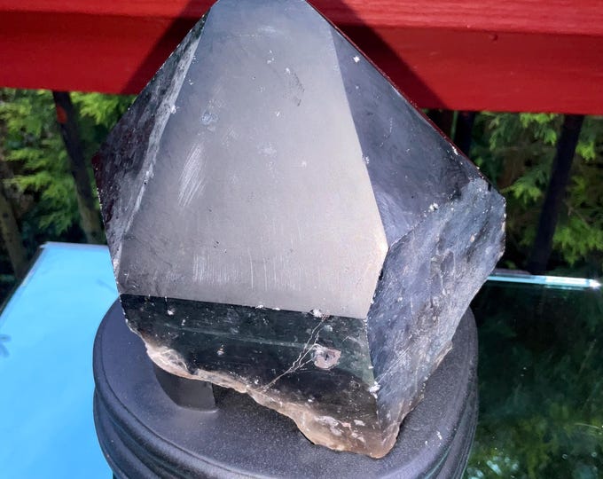 Black Morion Quartz Display Crystal 4 Lb. 13 oz.  Single-Terminated Point Cluster ~ 6" Tall ~Natural Black Color ~ Custom Hand Carved Stand