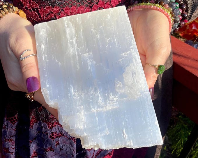 White Selenite Crystal ~ Large 3 Lb. 11 oz. ~ 6" Tall ~ Beautiful Shiny Iridescent Gypsum Display Specimen ~ Metaphysical Home Decor ~