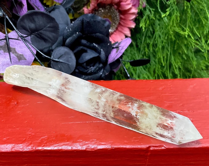 Citrine Quartz Crystal Wand ~ Large 8 oz. ~ 7 1/2" Long ~ High Altitude Himalayan Point ~ Clear Yellow Phantoms Sparkling Rainbow Inclusions