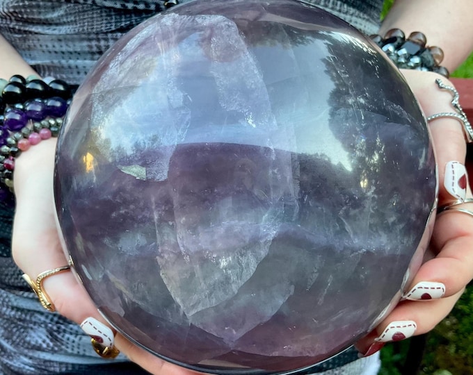 Purple Fluorite Crystal Ball ~ Large 15 Lb. 13 oz. ~ 6" Wide ~ Rainbow Colors ~ Crown Chakra Reiki Altar Display ~ Metaphysical Home Decor