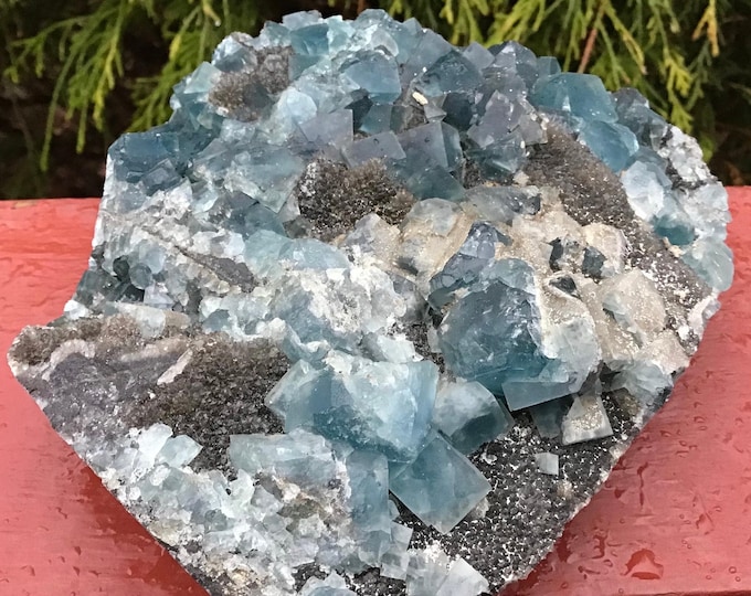 Blue Cubic Fluorite Crystal Cluster ~ Large 1 lb. 5 oz. ~ 5" Long ~ Sparkling Matrix ~ Third Eye Chakra Healing ~ Fast & Free Shipping