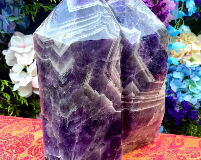 Chevron Amethyst Twin Flame Crystal Generator ~ Large 8 lb. 7 oz. ~ 8" Tall ~ Swirling Purple & White Colors ~ Right Corner Feng Shui, Love