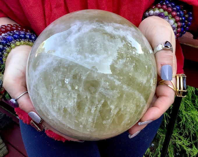 Citrine Crystal Ball ~ Large 11 lb. 10 oz. 6" Wide ~ Golden Banded Quartz Sunshine Yellow Sphere ~ Sparkly Inclusions ~ Fast & Free Shipping