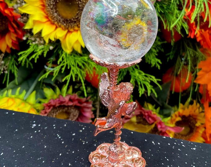 Clear Quartz Crystal Ball ~ 4 oz. Polished Sphere ~ 1 1/2" Wide ~ with Cherub Display Stand ~ Fast & Free Shipping, USA + Global Shipping ~