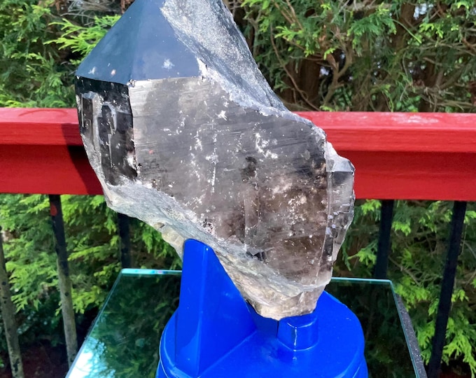 Black Morion Quartz Display Crystal 9 Lb. 7 oz.  Single-Terminated Point Cluster ~ 10" Tall ~Natural Black Color ~ Custom Hand Carved Stand