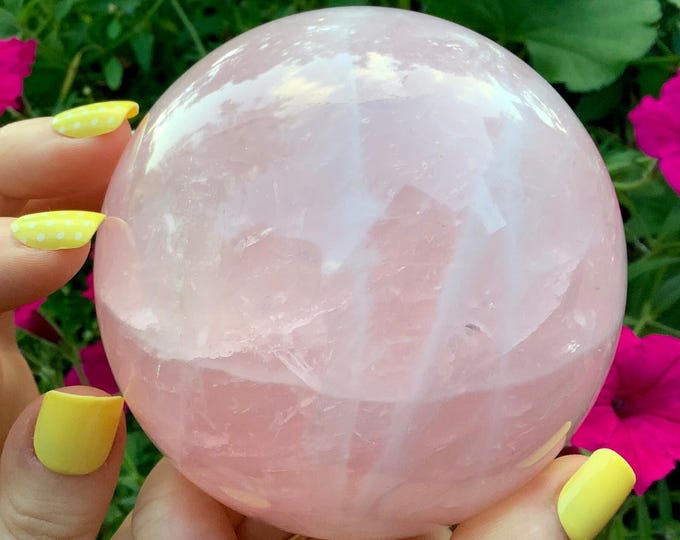 Rose Quartz Crystal Ball ~ Large 2 Lb. ~ 3 1/2" Wide ~ Sparkling Pink Polished Sphere ~ Beautiful Altar Display ~ Fast & Free Shipping