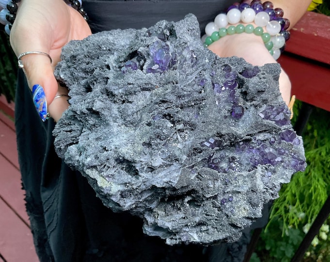 Purple Cubic Fluorite Crystal Cluster ~ Large 4 Lb. 8 oz.  ~ 7" Long ~ Natural Sparkly Matrix ~ Reiki, Altar Display ~ Fast & Free Shipping