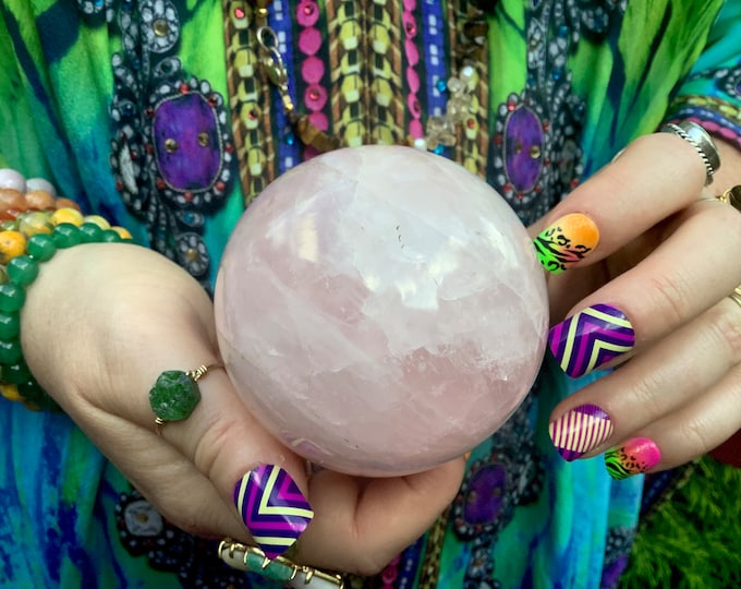 Rose Quartz Crystal Ball ~ Large 1 Lb. 3 oz. ~ 3" Wide ~ Sparkling Pink Polished Sphere ~ Altar Display ~ Fast & Free Shipping ~ Tariff Free