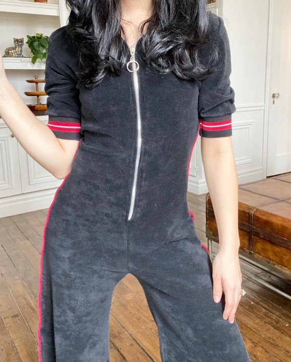 90s Vintage Terry Cloth Wide Leg Romper