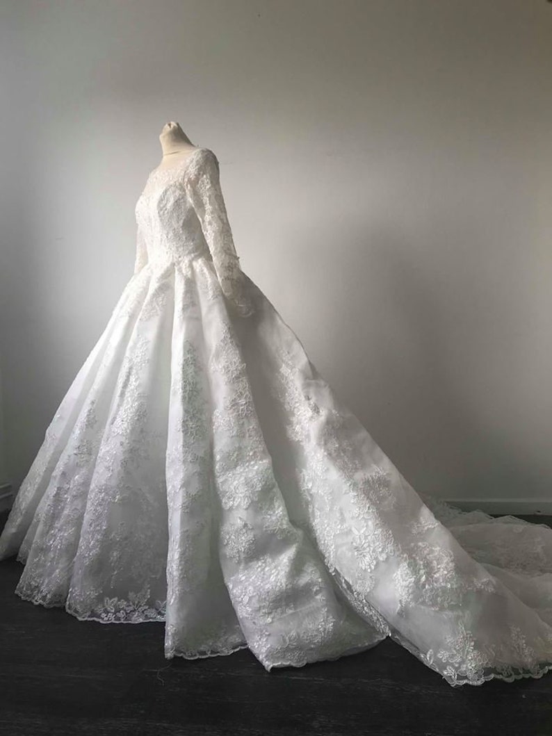 French Lebanese Wedding Dress With Long Sleeves Lace Etsy