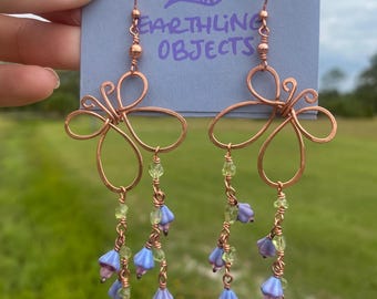 Butterfly Flower Charm EarRings with Peridot and Copper