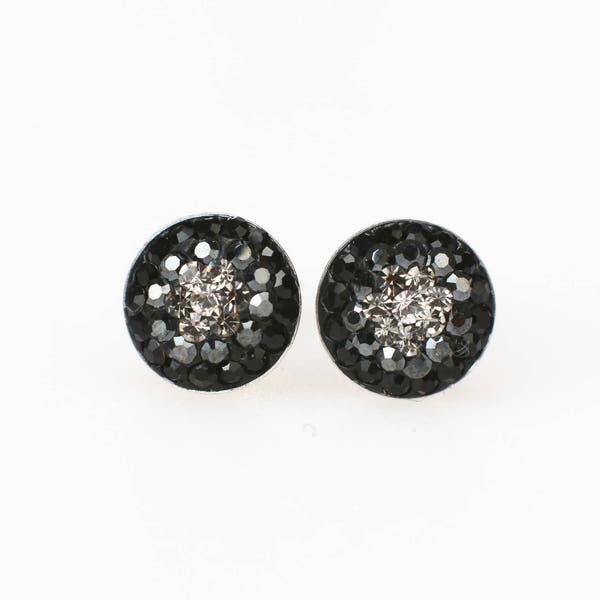 Sterling Silver Pave Radience Stud Earrings, Swarovsky Crystals, Black Gradational Pattern, Unique BlingBling Korean Style