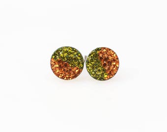 Sterling Silver Pave Radience Stud Earrings, Swarovsky Crystals, Half and Half, Olivine and Topaz, Unique and Chic Style Stud Earrings.