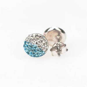 Sterling Silver Pave Radience Stud Earrings, Swarovsky Crystals, Half and Half, Aquamarine and White, Unique and Chic Style Stud Earrings. image 4